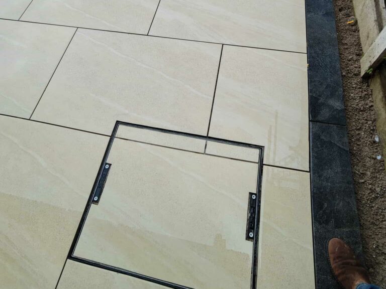 Heritage Paving installed porcelain patio