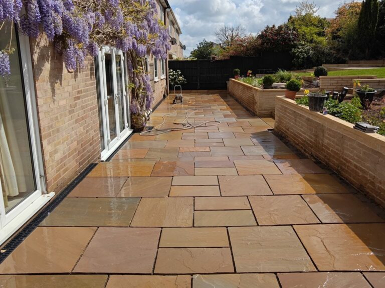 Heritage Paving installed sandstone patio
